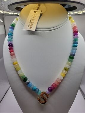 Baublebar Nwt Rainbow Beaded Necklace with Gold Initial S